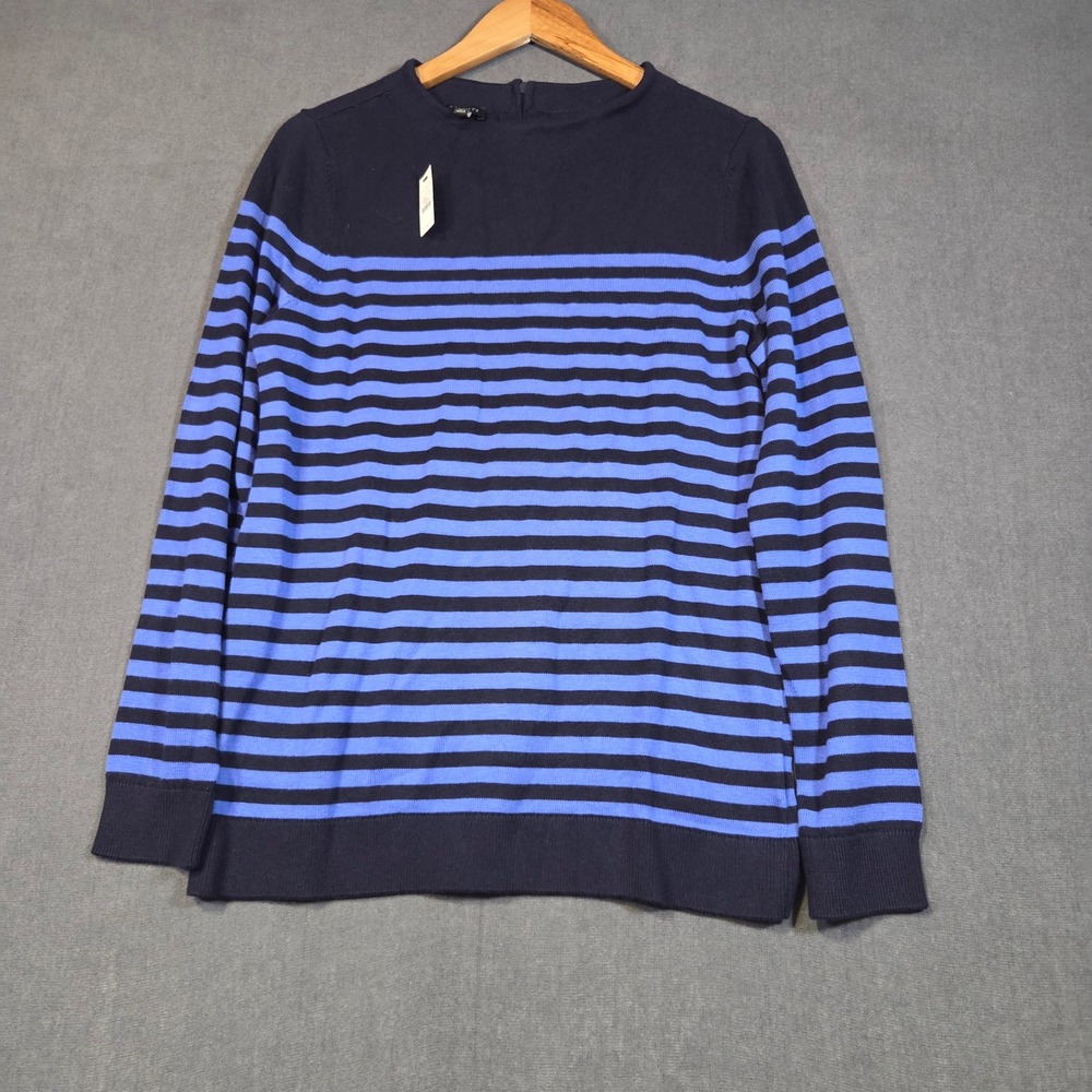 Talbots Sweater Womens Size M Navy Blue Striped Back Zip Long Sleeve Knit Top